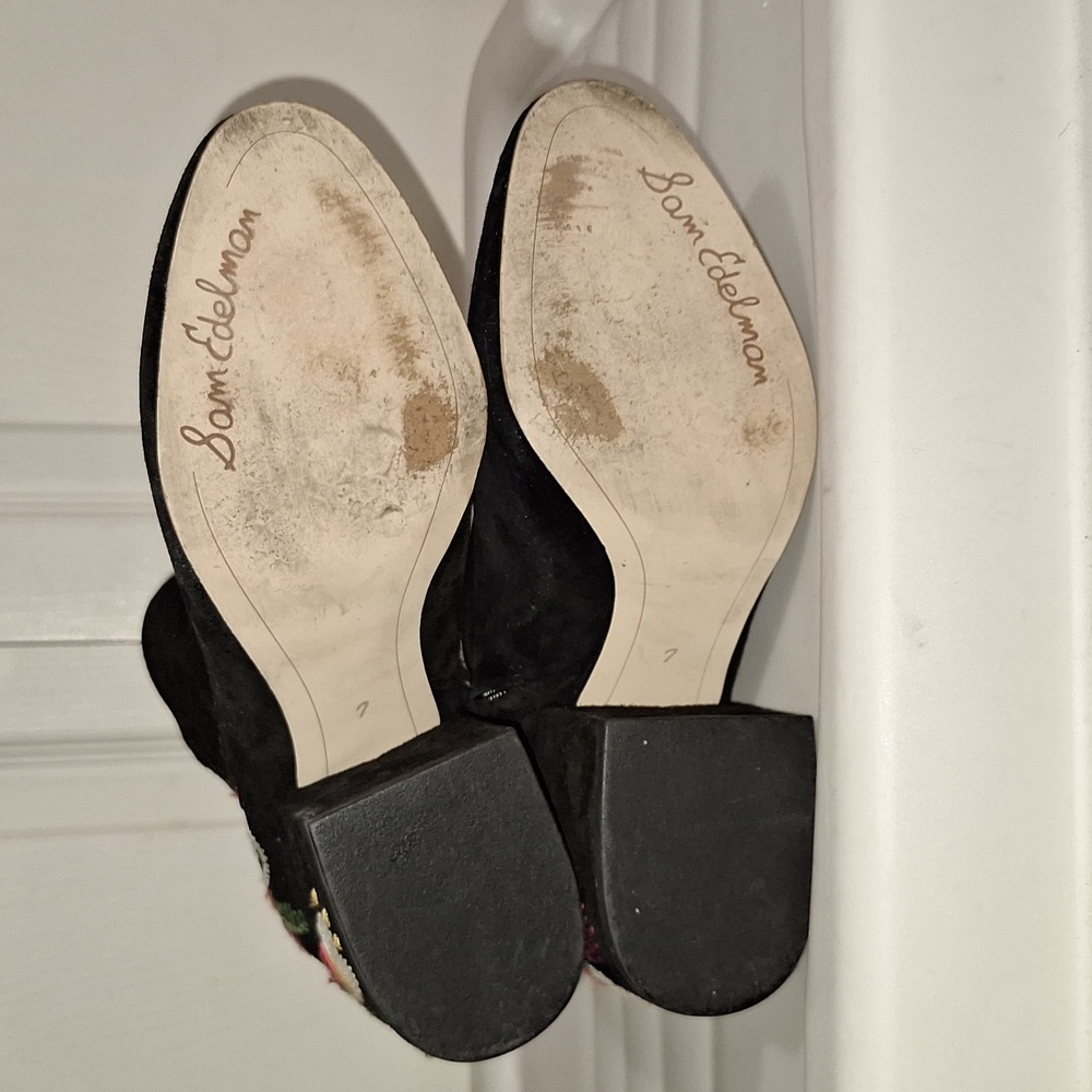 Sam Edelman suede leather ankle boots heels - 7 - embroidered black - Picture 6 of 10